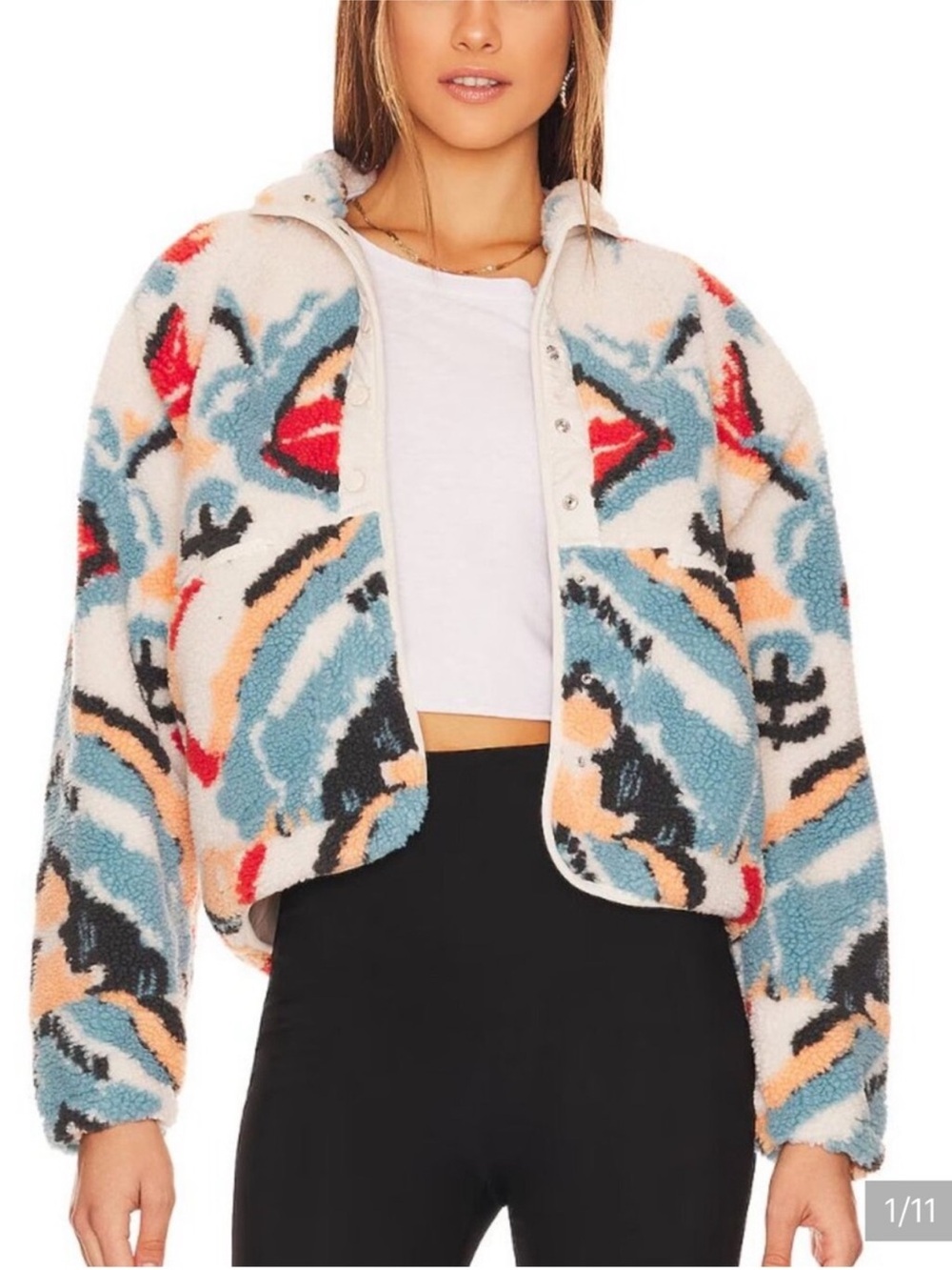 Free People Movement Hit The Slopes Fleece Jacket Women XL Aztec Print Oversized